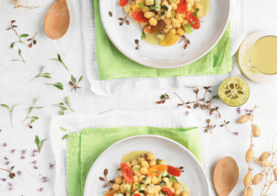 Chickpea ceviche with avocado, cherrys and cucumber