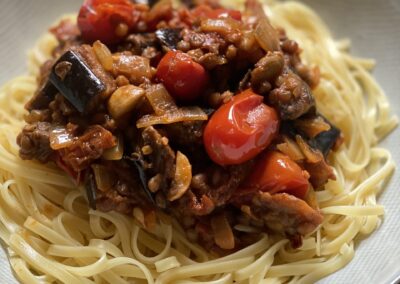 Lenticchie e melanzane alla bolognese