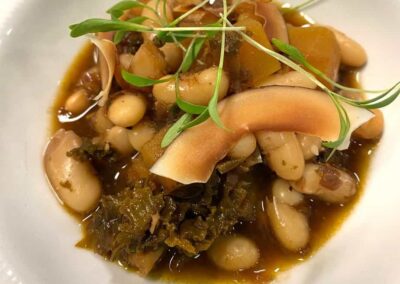 Kidney bean stew, smoked coconut, creamy butternut squash and kale
